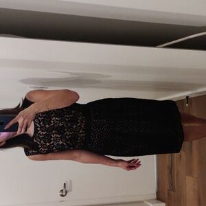 BCBG MaxAzria Black Lace Dress with Nude Lining, Size 02